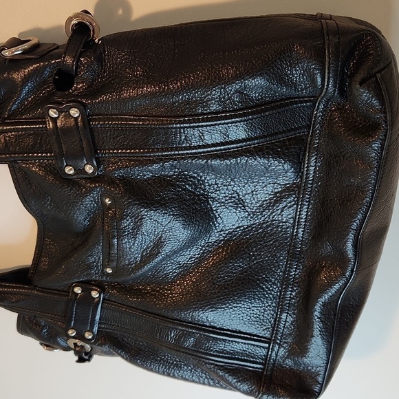 B Makowsky 100% Leather Purse Handbag Nickel Hardware Black W/Cheetah Lined EUC - Picture 4 of 13